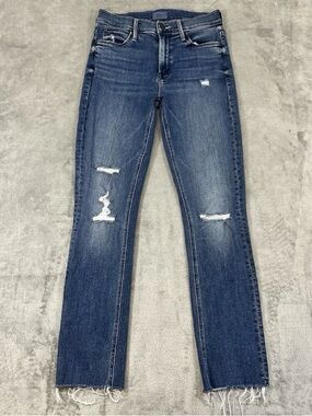 Mother Women’s the Mid Rise Dazzler Ankle Fray Size 25 Stretch Denim Blue Jeans
